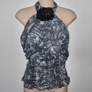 Papaya Snake Print Halter Top Flower Accent